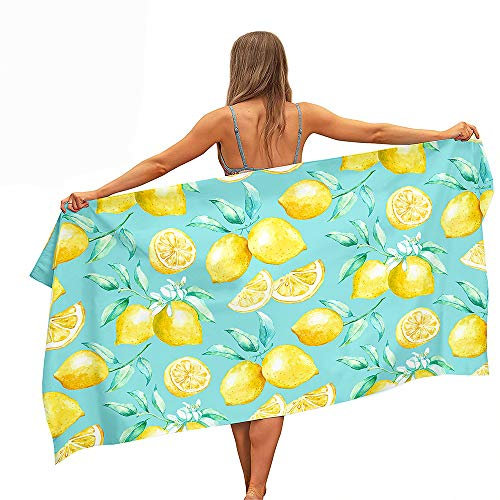 Surwin Strandhandtuch Mikrofaser, Zitrone Obst Strandtuch Sommer Strandtücher Schnelltrocknend Sand Proof Saugfähig Handtücher Handtuch für Reise Strand Schwimmen Sport (Zitrone,80x180cm)