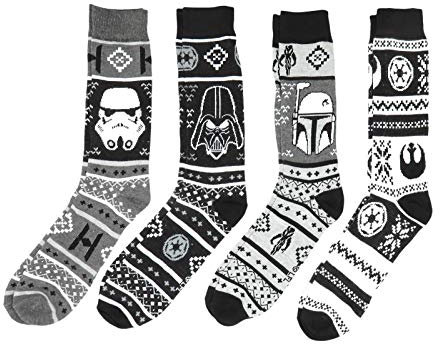 HYP Star Wars Fair Isle Winter Holiday Prints Woven Crew Socken 4 Paar Pack Boba Fett Darth, Mehrfarbig/Meereswellen (Ocean Tides), Einheitsgröße