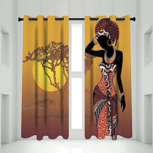 BOYOUTH Verdunklungsvorhänge, Afrika, sexy Damendruck, Raumverdunkelung, Wärmeisolierung, Vorhänge und Vorhänge mit Ösen, für Wohnzimmer, Schlafzimmer, 2 Paneele, 135 x 215 cm