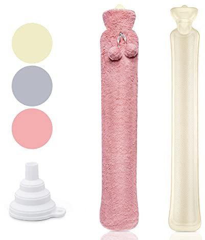 Bouillotte Eau Chaude Longue avec Housses, Bouillotte Peluche Extérieure 2 Litres, 73cm Grande Bouillote Polaire, Réchauffe, Réconforte, Soulage Maux de Ventre, Cervicale, Règles, Chauffe Lit, Rose