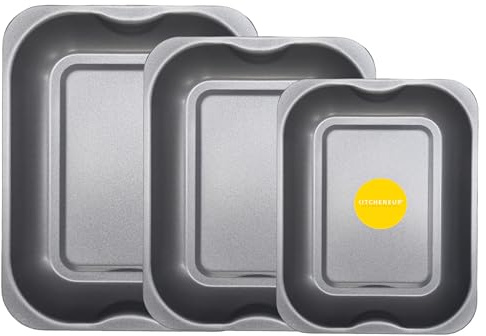 Set di 3 teglie da forno per arrosti, piccole (28 cm), medie (33 cm) e grandi (38 cm), set di teglie da forno antiaderenti, lavabili in lavastoviglie e facili da pulire KITCHENEUR®