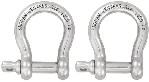 SHONAN 3/8 Bow Shackles, Heavy Duty D Ring Shackle Marine Grade, 2 Pcs Stainless Steel Boat Anchor Kit Large Screw Shackles for Chain or Strap, 1420 Lbs Capacity