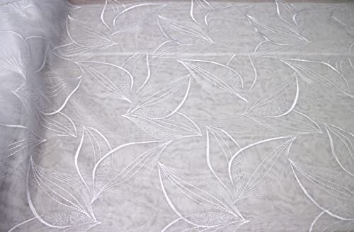 Meterware - Gardine Weiß Lilien mit unterer Kante ca. 70cm - Höhe 290cm