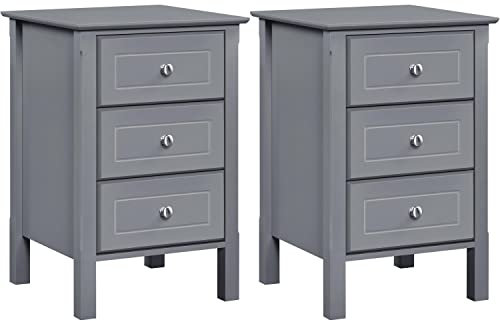 Yaheetech 2er Set Nachttisch Moderner Nachtschrank Nachtkommode Couchtisch mit 3 Schubladen Nachtkonsole Sofatisch für Boxspringbett, 40 x 40 x 60 cm