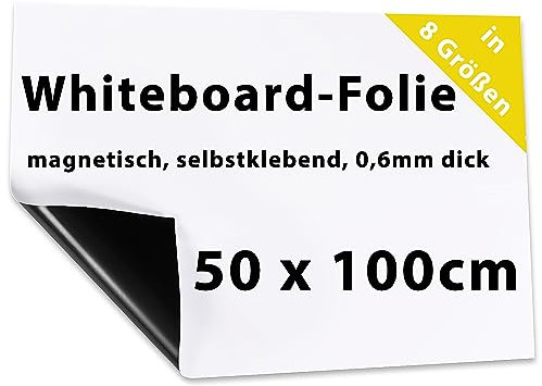 Dynamic-Wave 50 x 100 cm, Whiteboard Folie selbstklebend magnetisch Rolle klein, weiß, Magnetfolie, magnetmatte, stark, abwischbare Magnet-Tafel