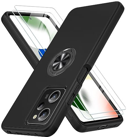 KOVASIA Hülle für Xiaomi Redmi Note 12 Pro 5G, Xiaomi Poco X5 Pro 5G mit Drehbarer Ständer, mit Schutzfoliech×2 ,Unterstützung Magnetische Autohalterung, Stoßfest Kratzfest Bumper Hülle, Schwarz