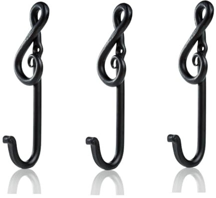 Fayesia Living Schwarz Wandhaken zum Aufhängen - Schmied Handgefertigte Schmiedeeisen Kleiderhaken Wandmontage - Türhaken für Schlüssel, Hüte, Handtücher usw - Küche, Bad, Flur - 3er Set (Musiknote)