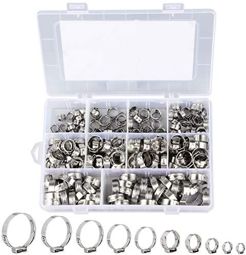 Outigu 200 fascette stringitubo singolo in acciaio inox 304: kit assortito con 10 misure (7-21 mm) per tubi dell'acqua, idraulici e uso automobilistico