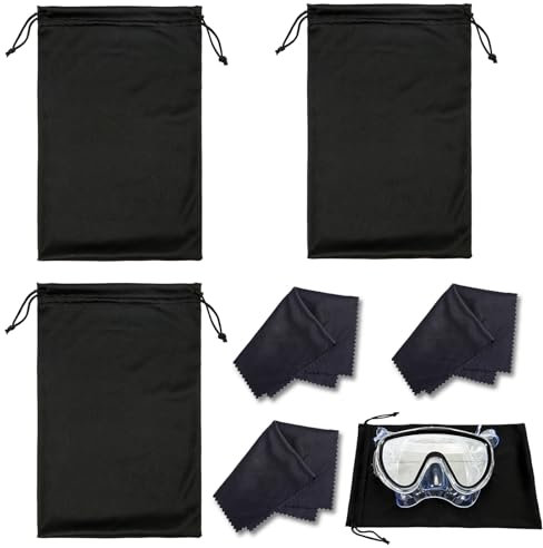PEUTIER 6pcs Ski Goggle Drawstring Bags & Glasses Cloth, Sunglasses Pouch Protective Storage Case Sleeve Soft Ski Goggle Bag Microfiber for Goggle Replacement Lens Camera Lenses(7.1x10.6 Inch)