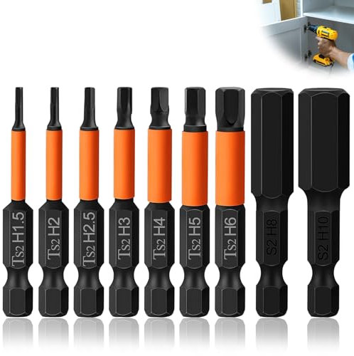 INBOLM 9 Pcs Magnetic Allen Key Drill Bit Set H1.5-H10 50mm Hex Allen Key Bit Set