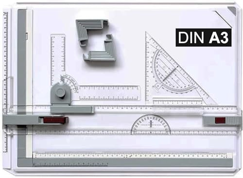 MorNon Zeichenplatte A3 Zeichenbrett Professioneller Zeichentisch mit Schiebelineal Zeichendreieck und Maßstab T-Quadrat für Ingenieure Designer Studenten zum Exaktes Arbeiten und Studium