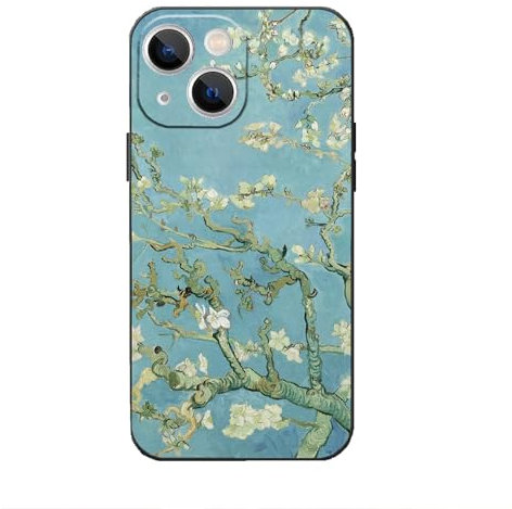for iPhone 15 Floral Case, Van Gogh Almond Blossom Famous Art Green Phone Case, Shockproof TPU Slim Phone Cover