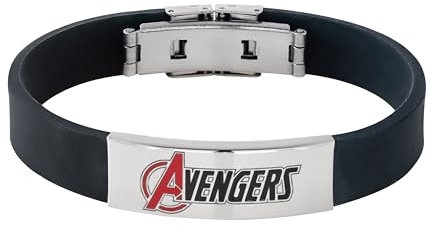 Marvel Armband aus Edelstahl mit Avengers für Mädchen, Länge 18 cm, aus schwarzem Leder, Leder