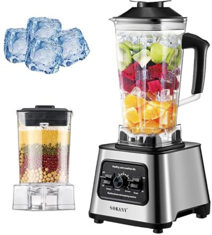 SOKANY SK-999 6000W Mezcladora de alto rendimiento, 9 velocidades, dos en uno [mezcladora y batidora 2.5l, trituradora de café], función de rotura de hielo, función de autolimpieza (SK-999, 6000W)
