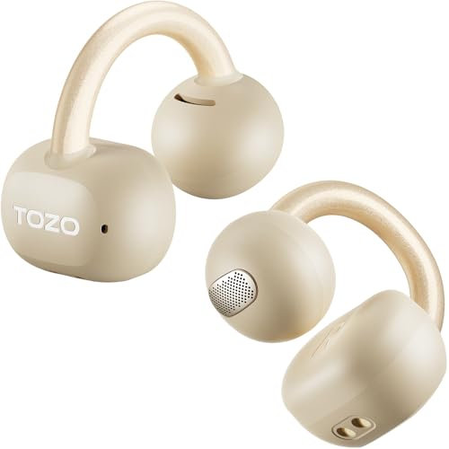 TOZO OpenEarRing Open Ear Kopfhörer Kabellos Bluetooth 5.4, Bequeme Clip On Kopfhörer mit KI-ENC für klare Anrufe, App-Steuerung, 40 Std. Wiedergabe, LED-Anzeige für Laufen und Training – Khaki