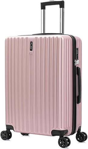 FLIEE Medium Suitcase 4 Wheels Hard Shell | Lightweight Suitcase Medium Size | Aluminum Telescopic Handle | TSA 3 Digit Combination Lock | 4 Dual Spinner Wheels | Hand Luggage (Rose, Medium 24'')