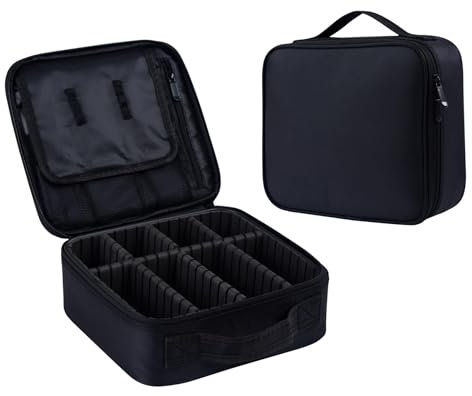 igadgitz home U7282 Reise Kosmetik Organizer, Reise Schminkkoffer, Tragbarer Schminktasche, Etui Kosmetik, Kosmetikkoffer Reise mit verstellbaren Trennwänden und Griff - Schwarz