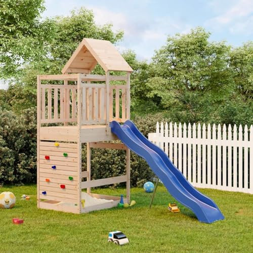 qohoio 3156982 Outdoor Playset Solid Wood Pine Outdoor Wooden Climbing Frame with Slide,Swing,Climbing Wall for Garden