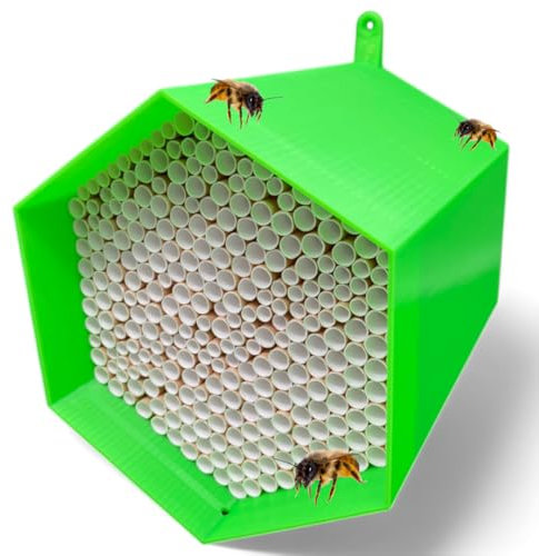 Wildbienen-Nisthilfe – absolut haltbar & wetterfest. Insektenhotel mit 300 Nisthülsen. Hochwertiges Wildbienenhotel für Gartenfreunde (Grün)