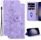 Ammeer Coque pour OnePlus Nord N20 SE, Relief Fleur Modèle Magnétique Flip Folio Cover Téléphone Housse Étui Wallet Portefeuille Case PU Cuir Supporter - Lavande