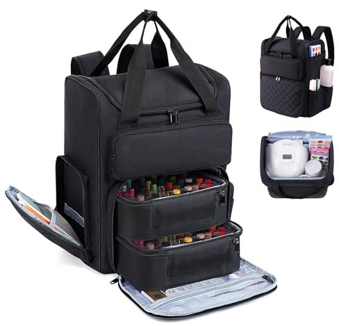 Nail Polish Organiser Storage Bag: Large Gel Nail Varnish Cosmetic Storage Backpack Holds 84 Bottles Nail Polish and Nail Lamp - Double Layer Nail Kit Technician Box Case for Women Girl