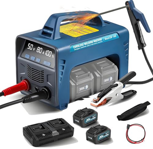 2 x 6000mAh Cordless Welding Machine Battery LED Display, MMA ARC 160A Battery Powered Welder Machine Digital IGBT Inverter Stick Welder,26x24x16cm