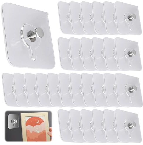30 Self Adhesive Hanging Nail, Punch Free Wall-Mounted Screw Hooks, Seamless Waterproof Hooks, Transparent No Drilling Magic Hook for Wall Picture Bathroom Kitchen