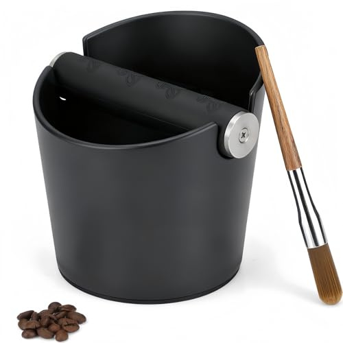 CHDEXU Abklopfbehälter für Siebträger Klein Espresso Kaffee Knock Box mit Kaffeepinsel, Schwarz Kaffeesatz-Klopfbox mit abnehmbarem Klopfstab, Abklopfbehälter mit rutschfester Unterseite