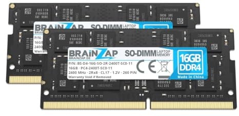 BRAINZAP 32GB (2x16GB) DDR4 2400MHz PC4-2400T-SC0-11 SO-DIMM CL17 2Rx8 1.2V Unbuffered Non-ECC RAM Arbeitsspeicher für Notebook Laptop