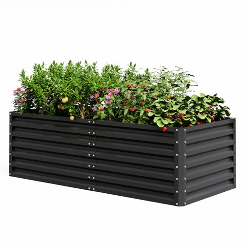 UDPATIO Orto Rialzato da Esterno, 180 x 90 x 60 cm Letto da Giardino Rialzato 970L, Aiuola Rialzata in Metallo, Orto Rialzato in Acciaio Zincato per Giardino Esterno, per Piante, Fiori, Nero