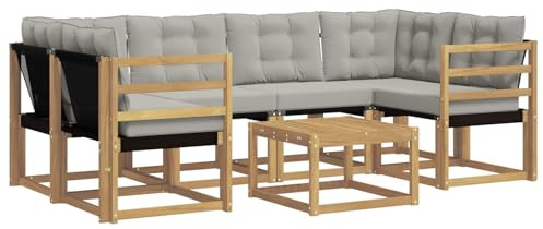 vidaXL Outdoor-Sofagarnitur mit Kissen 7 pcs Weiß und Hellgrau, Moderne Garten-Sofa-Garnitur, Robustes Akazienholz, Bequeme Terrasse, stilvolle Couch zum Entspannen