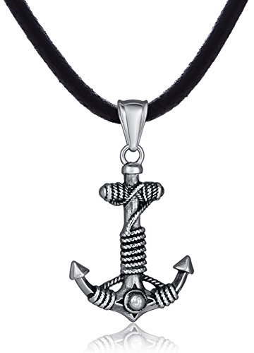 DonDon Herren Lederkette Leder Halskette 50 cm mit Edelstahl Anhänger Anker maritim