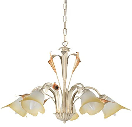 Onli Lucrezia - Lampadario 5 Luci. Struttura in Metallo Color Avorio. Paralumi in Vetro Satinato