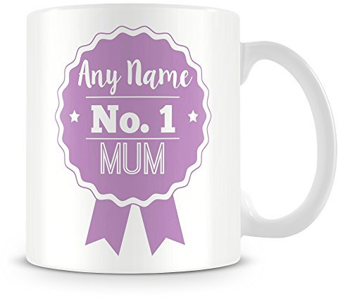Number 1 Mum 'Rosette Award' Personalised Mug/Cup - Customise with Name - Purple