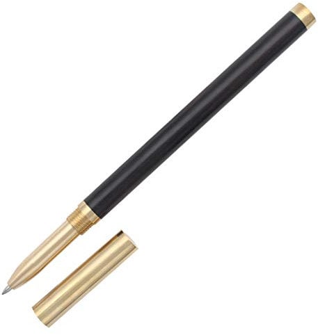 Gullor Ingenuity Handcrafted Wooden Rollerball Pen, Brass Cap, Signature Roller Pen Black Ink for Office Business, Black