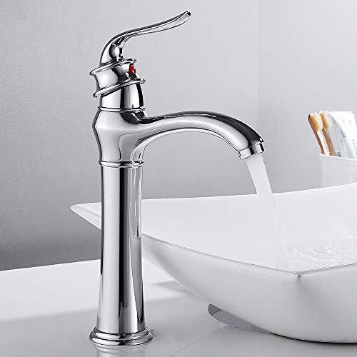 Modern Mono Tall Basin Mixer Tap Solid Brass Bathroom Sink Mixer Taps Monobloc Chrome Counter Top Hot and Cold Faucet