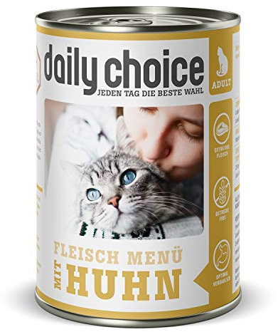 daily choice - 6 x 400 g (Dose) - Nassfutter für Katzen - getreidefrei - Fleischmenü mit Huhn - Hoher Fleischanteil (70%) Pures Fleisch und Innereien