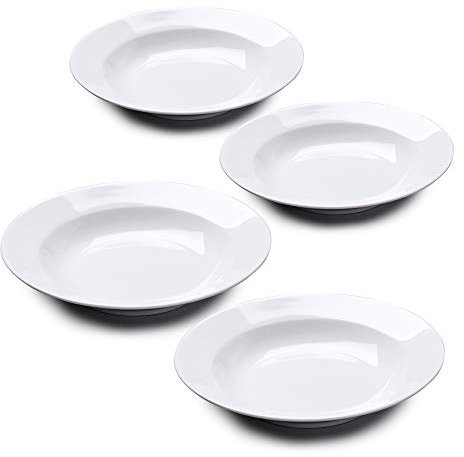WM Bartleet & Sons 1750 TSET130 Juego Tradicional de 4 Cuencos Individuales de Porcelana para Sopa, Cereales, arroz, Fideos, Ensalada con Borde de 22 cm, Color Blanco