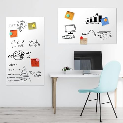 70x60cm Schadstofffreie Magnet-Tafelfolie - PVC-Frei - Tafel für Kinder - Kreidetafel Wandtafel - selbstklebend - inkl. Kreidestift + Magnete (weiß)