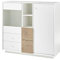 Robas Lund Wohnzimmerschrank Highboard weiß matt, Wohnzimmerschrank mit Absetzung Eiche Hirnholzoptik, BxHxT 122x113x40 cm