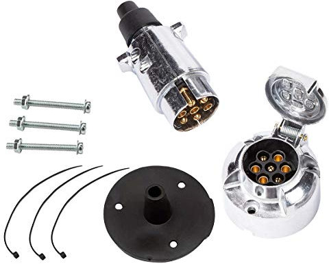 ETUKER Prise Remorque & Prise 7 Broches Métal, 12V Étanche Prise pour Remorque 7 Broches Mate Prise Attelage 7 Broches, Prise Remorque 7 Broches Convient Aux Camion/RV/Voiture (Alliage d'aluminium)
