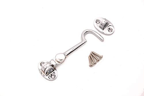 Infinity Decor Heavy Duty Polished Chrome 3 (75mm) Cabin Hook & Eye Silent Catch Door Latch Lock for Gate Shed Patio Window Garden Gate