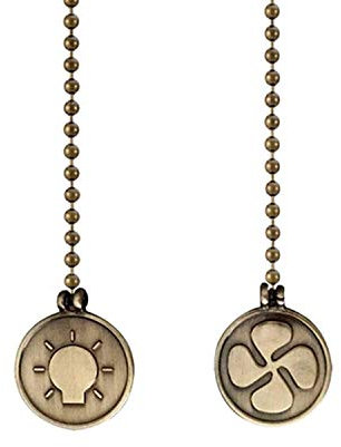 TWDRTDD Deckenventilator-Zugketten, Ornamente, 2 Stück, 30.5 cm lang, Zugkettenverbinder, antikes Messing-Lampenfächermuster in Münzform, Kupferperlenkugel (2, antikes Messing)