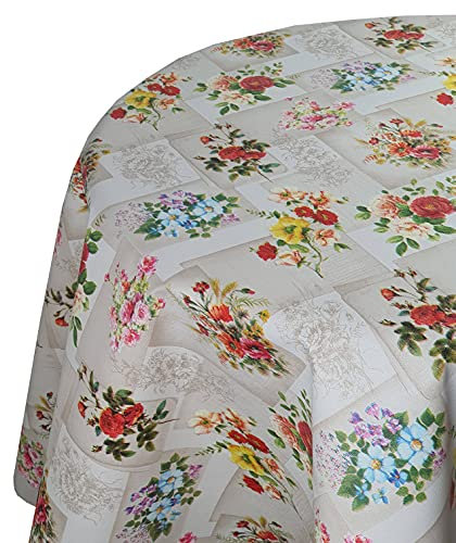 Wachstuch Wachstischdecke Tischdecke Gartentischdecke Farbe und Größe wählbar Rosen Strauß Beige Rund 80 cm abwaschbare Wachstuchtischdecke