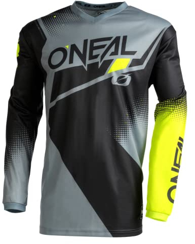O'NEAL | Motocross-Jersey Langarm | MX Enduro | Gepolsterter Ellbogenschutz, V-Ausschnitt, atmungsaktiv | Element Jersey Racewear V.22 | Erwachsene | Schwarz Grau Neon-Gelb | Größe S
