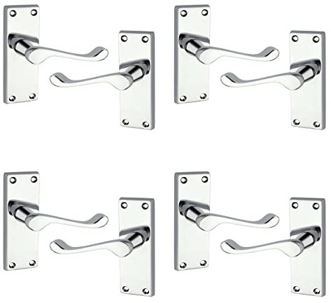 Scroll Lever Latch, Internal Door Handle, Polished Chrome Scroll Handle, Premium Aluminium & Zinc Pressure Die Cast, 4.6 Inches, 4 Packs
