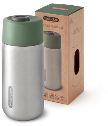BLACK+BLUM - Travel Cup - 18/8 Stainless Steel Thermal Insulated Travel Coffee Cup with Leak Proof, Lockable Lid - Keeps Hot for 4 hrs, Cold for 8 hrs, Olive - 340ml
