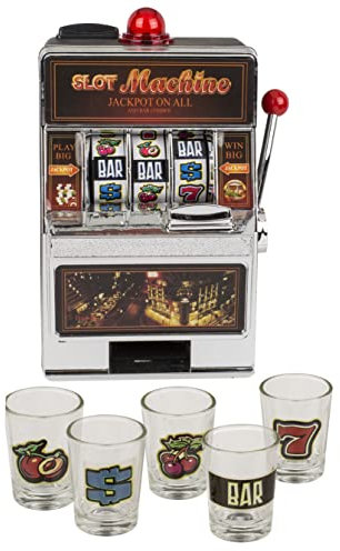 MIK funshopping Witziges Trinkspiel Partyspiel Saufspiel für Erwachsene Silvester Geburtstagsparty (Spielautomat mit 5 Shootergläsern)