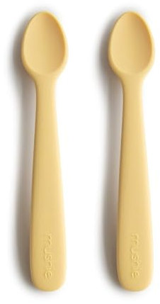 Mushie | Lot de 2 Cuillère en silicone sans BPA | Cuillère d'alimentation lavable au lave-vaisselle | Accessoires pour les tout-petits | Pale Daffodil