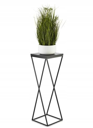 HowHomely Blumenständer Metall 70 cm Hoch - Blumenhocker mit Schwarz MDF-Platte auf Robuste Ständer - Pflanzenständer im Loft-Stil für die Innendekoration